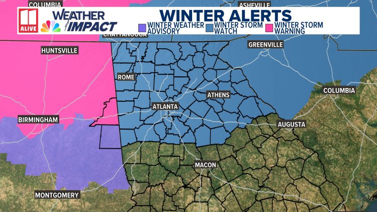 Metro Atlanta Winter Storm Watch Jan 10-11, 2025